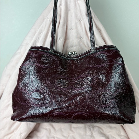 **SOLD** COACH Madison Oxblood Patent Leather Signature C Frame Satchel - Picture 2 of 14